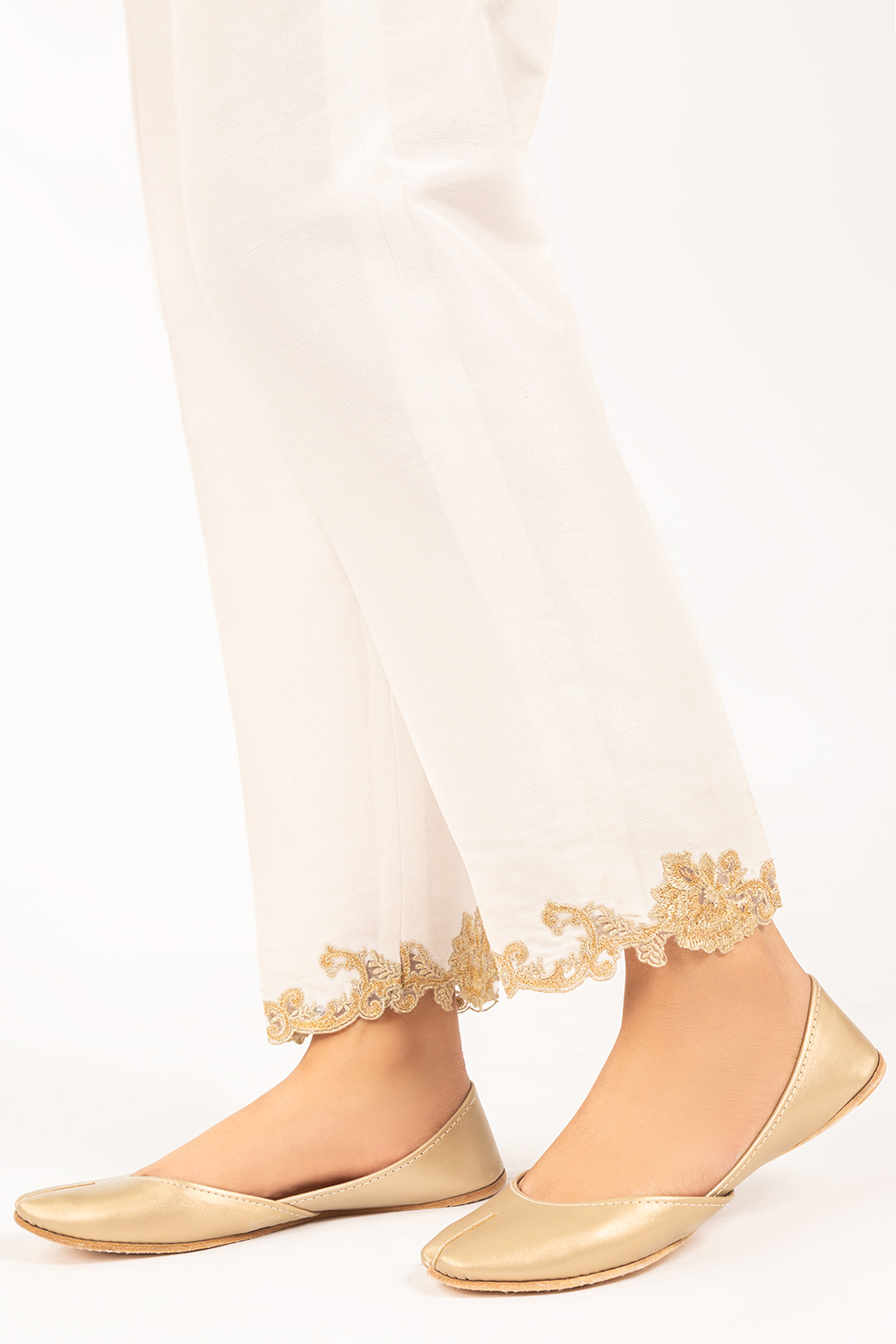 White Embroidered Raw Silk Trouser TR-21-46
